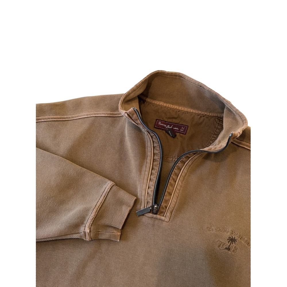 Tommy Bahama Brown Solid 100% Cotton Quarter Zip Pullover, Large